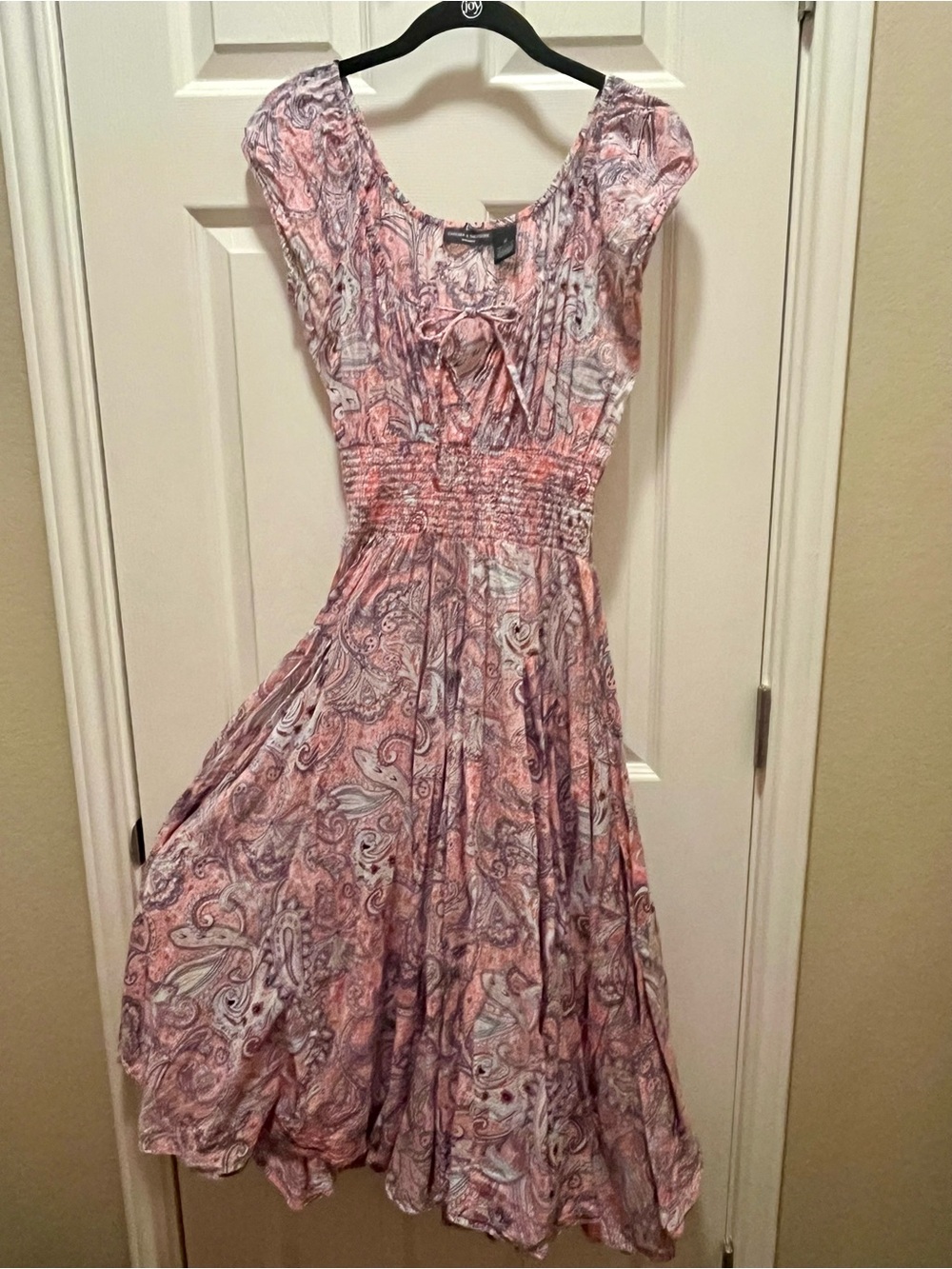 Chelsea & Theodore Pink Paisley Smocked Waist Midi Dress Size M (mended area)